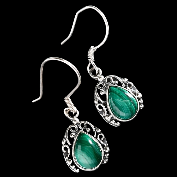 🔥PRICE DROP🔥NWT ARTISAN AFRICAN MALACHITE STERLING SILVER DANG EARRINGS - Picture 6 of 8